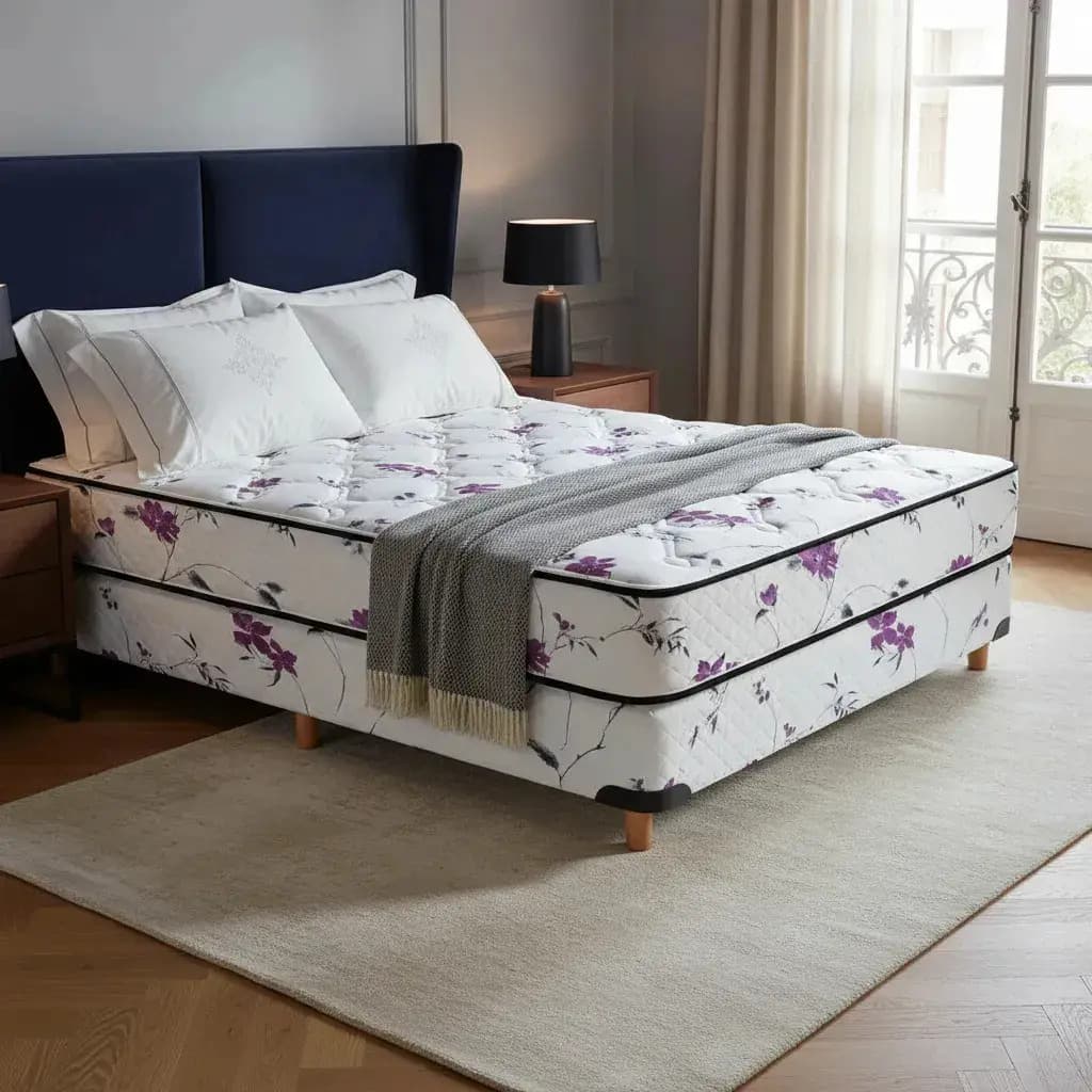 Sommier y Colchón 2 Plazas y Media Multiflex Espuma 140x190cm Color Blanco Estampado