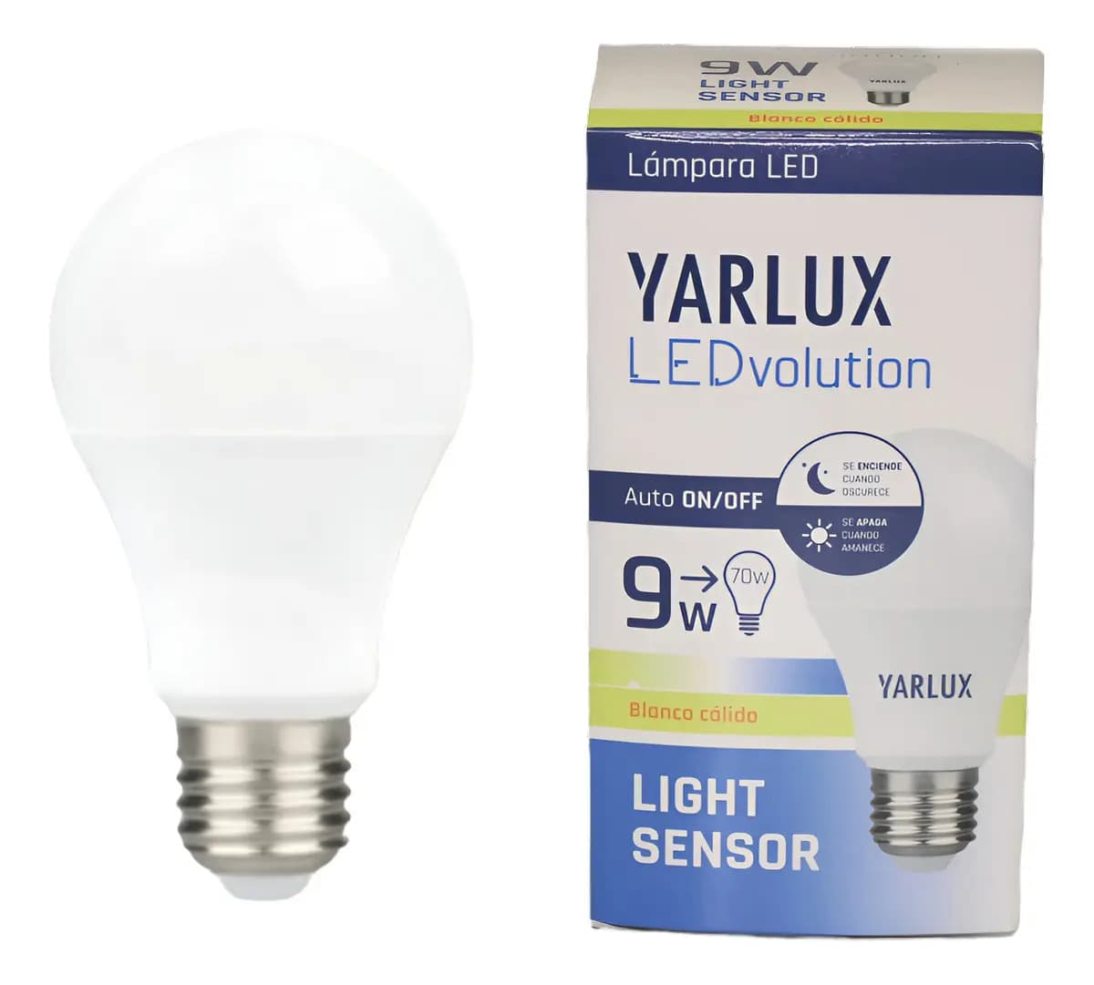 Lámpara LED Yarlux Fotocélula 9W E27 Blanco Cálido Sensor Luz