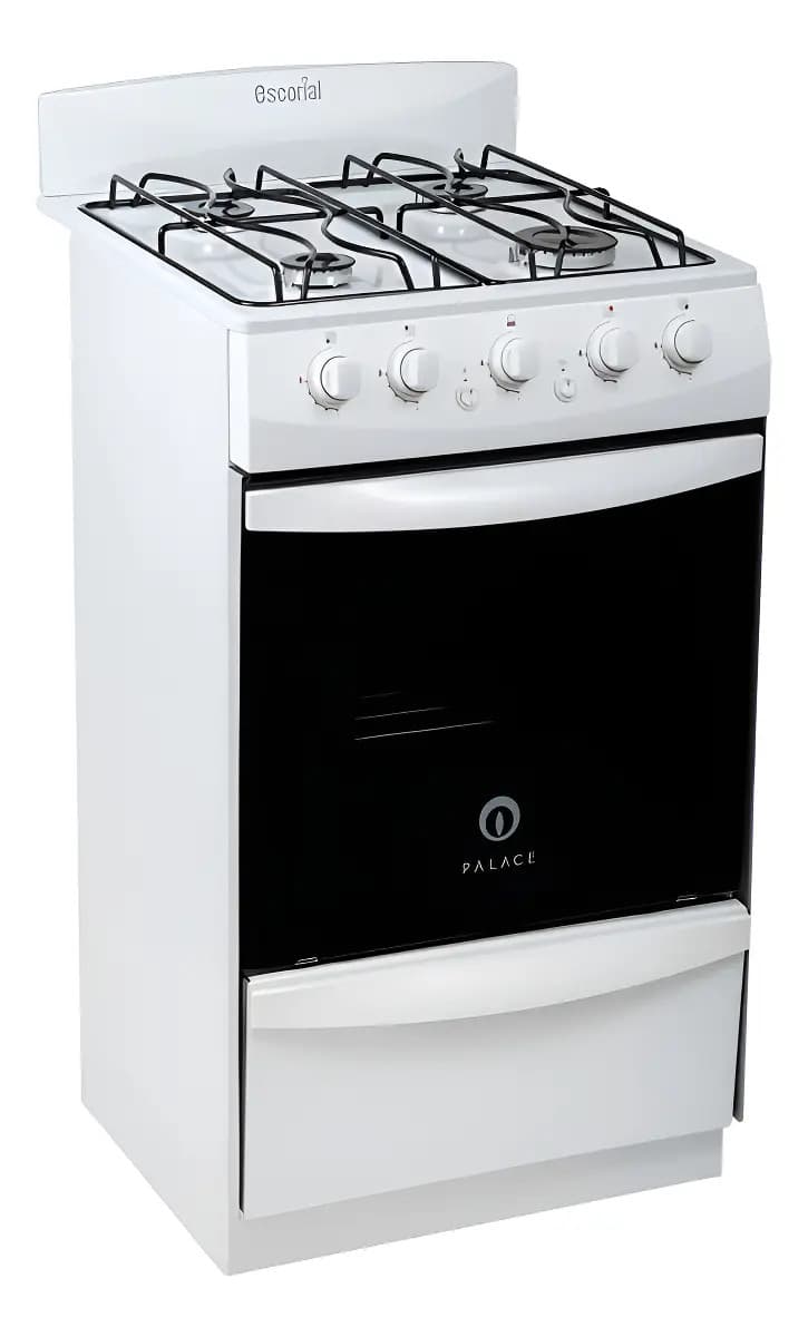 Cocina Escorial Palace Cristal Blanca a Gas Natural 4 Hornallas con Visor 50L