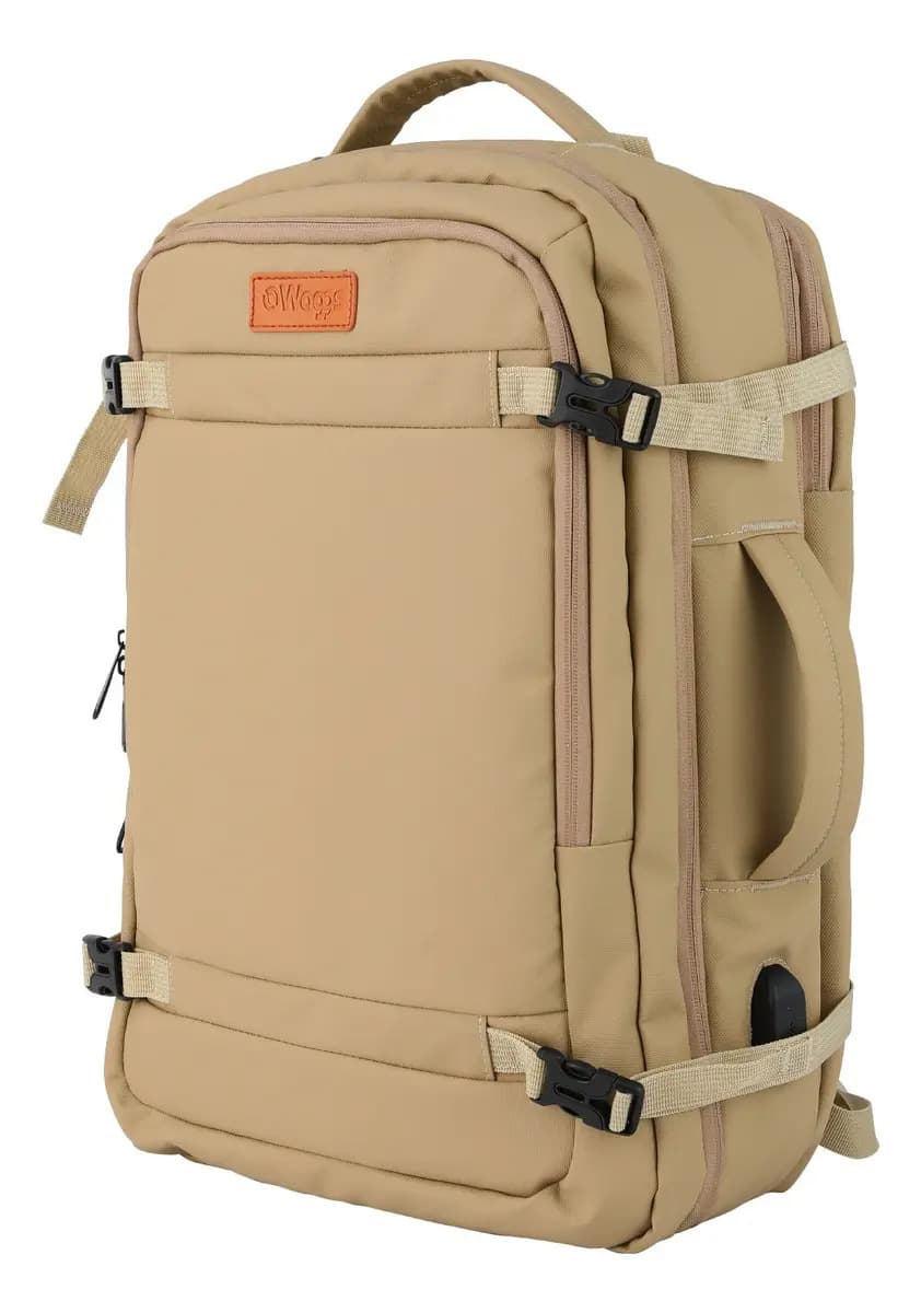 Mochila De Viaje Extensible Waggs Porta Notebook Usb 45l Color Caqui Diseño De La Tela Liso