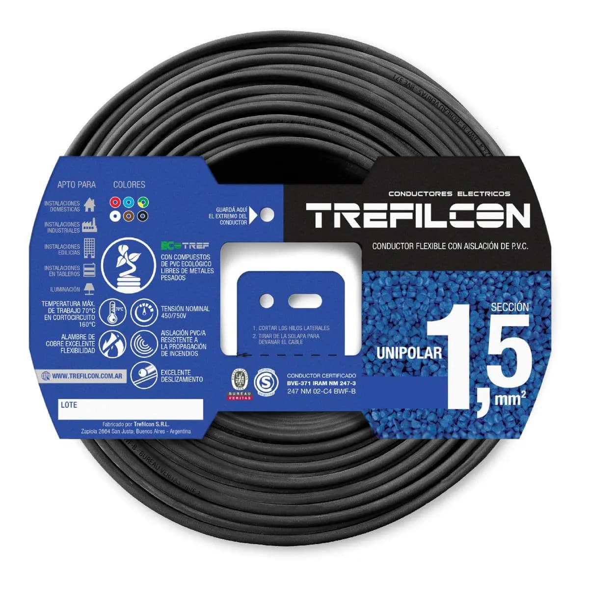 Cable Unipolar Trefilcon 1.5mm 25m PVC Negro para Instalaciones 450/750V
