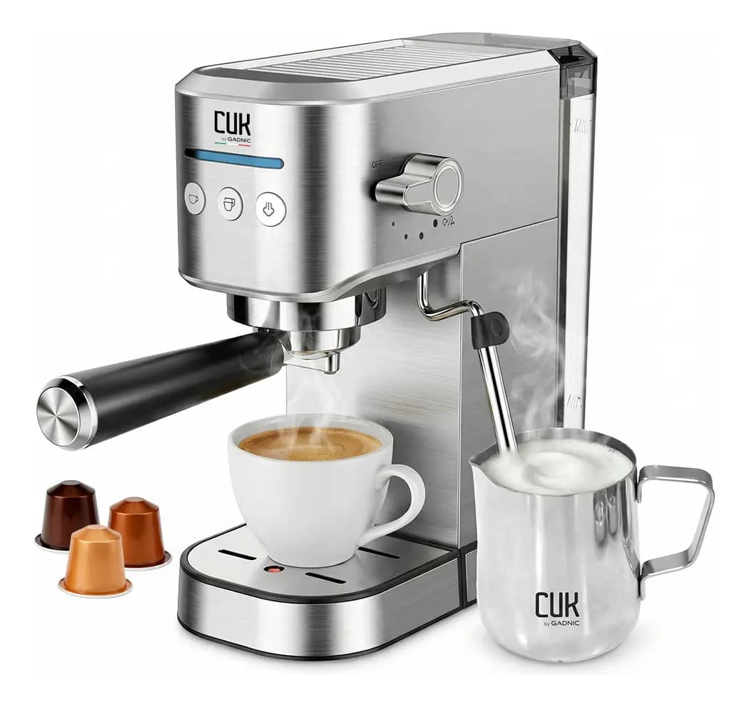 Cafetera Espresso Cuk By Gadnic 20 Bar 3 En 1 Cápsulas Nespresso Y Dolce Gusto + Jarrito De Leche