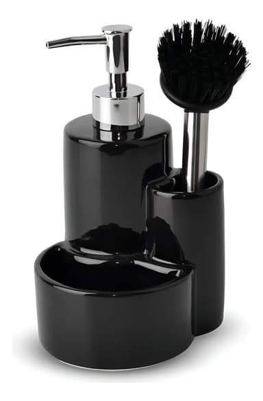 Dispenser Detergente De Baño De Ceramica Con Cepillo Color Negro
