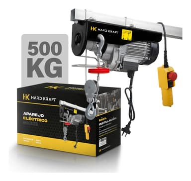 Malacate Aparejo Eléctrico HK HARD KRAFT 500kg 12m Doble Gancho Montacargas