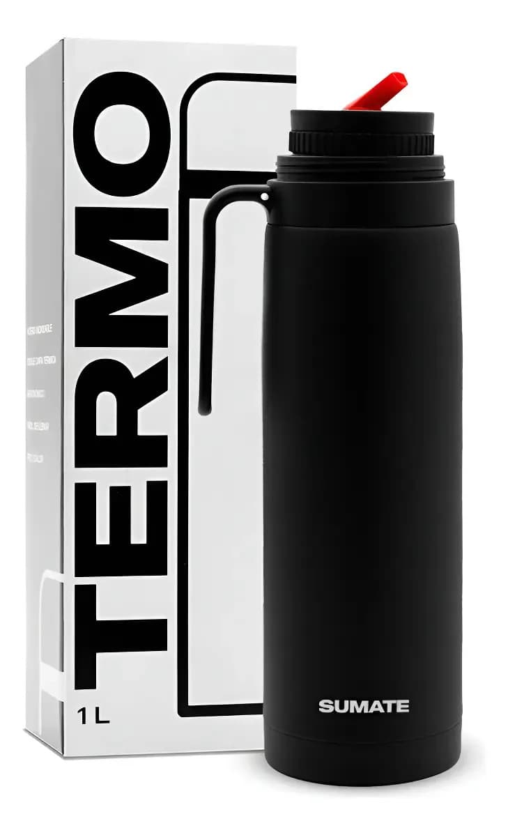 Termo Sumate 1 Litro Acero Inoxidable Con Manija Color Negro