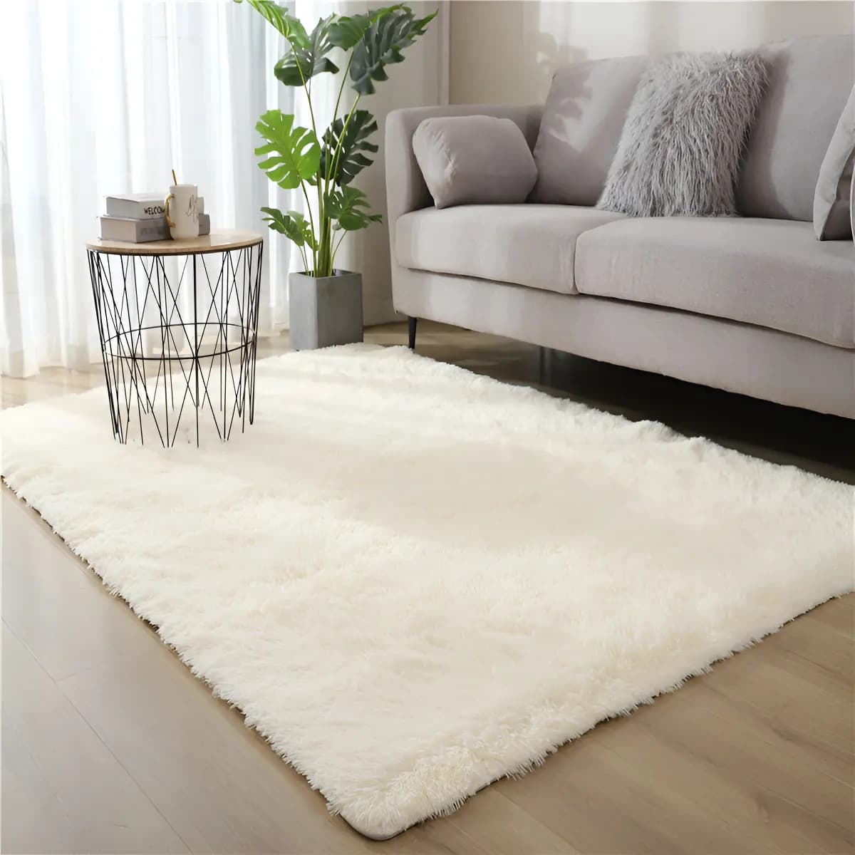 Queny Home Shaggy alfombra nórdica 2 M Beige crema
