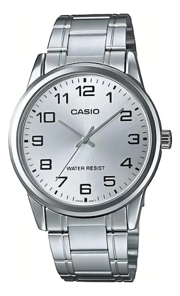 Reloj pulsera Casio Enticer MTP-V001 analógico para hombre color plateado con correa de acero inoxidable desplegable