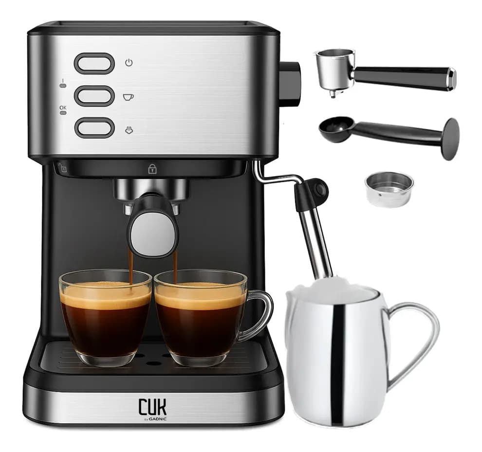 Cafetera Espresso Con Espumador Cuk By Gadnic 20 Bares 1,5l Espumador 1050W Tanque Removible Acero Inoxidable
