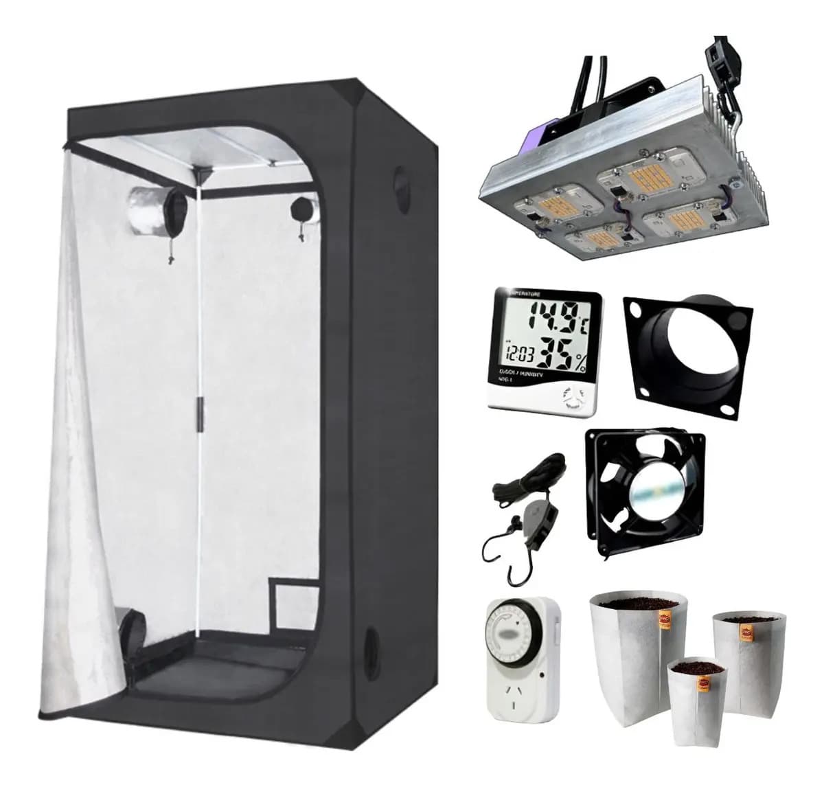Combo Cultivo Indoor Full Kit 60x60x140 Samsung Eco Luz 200W Argentina