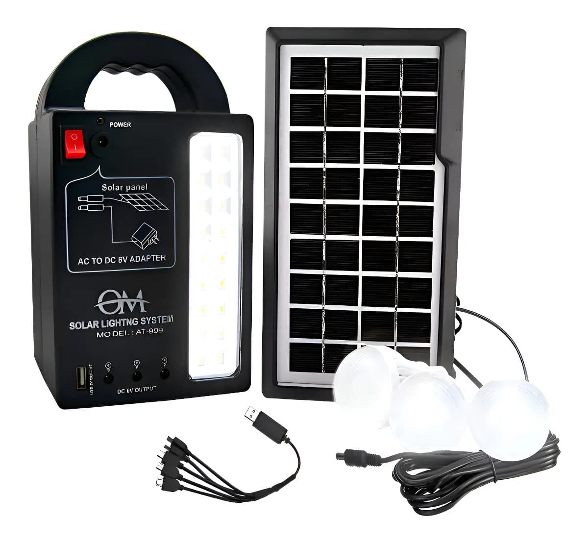 Luz De Emergencia Led Panel Solar Lampara Portatil LIBERCAMLEM-03 Bateria Usb Color Negro