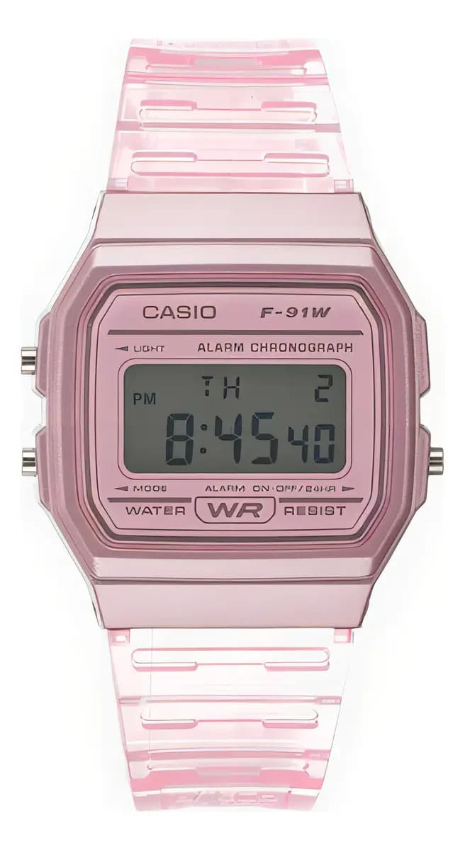 Reloj Casio F91ws Skeleton Unisex Vintage Colores Facturado Color Del Fondo Rosa Chicle Color De La Correa Rosa Chicle Color Del Bisel Rosa Chicle