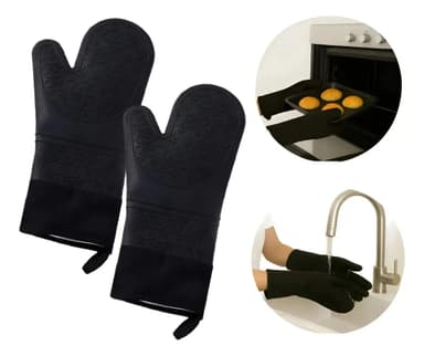 Guante Manopla X2 Silicona Negro Horno Doble Capa Aislante