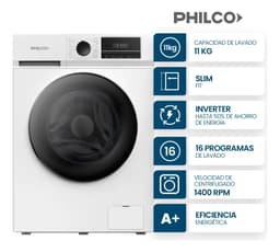 Lavarropas Inverter Philco Carga Frontal 11 Kg 1400 Rpm Blanco