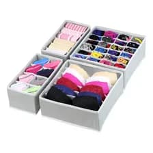 Set X4 Organizador De Cajones Para Ropa Interior Medias Corpiños Plegable Gran Capacidad Gris Waggs