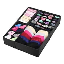 Set X4 Organizador De Cajones Para Ropa Interior Medias Corpiños Plegable Gran Capacidad Waggs Negro
