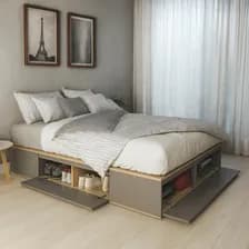 Cama Box Base Para Sommier 2pl 140 Con Bauleras Y Zapatero + Color Coco/gris