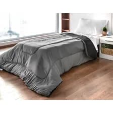 Acolchado Fidelna A15 Lisos 1 1/2 Plaza Diseño Liso Color Gris Y Negro De 165cm X 235cm
