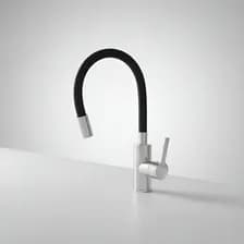 Griferia Cocina Monocomando Mesada Canilla Flexible Lavatorio Cuello Goma Acabado Cromado Color Negro Brillante