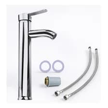 Llave Mezcladora Alta Monomando Para Fregadero Lavabo Baño Grifo Lavamanos Femmto Gris Brillante