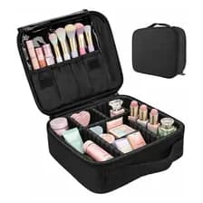 Maletin Neceser Valijita Porta Cosmetico Organizador De Maquillaje Rosa Con Divisiones Ajustables Estuche Portátil Con Cierre, Cosméticos, Perfumes, Brochas Y Viajes Levys Bazar Color Negro