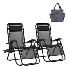 Reposera Gravedad Cero X2 Con Apoya Vasos + Bolso Termico Gardenlife Color Negro