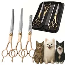 Tijeras Peluqueria Mascotas Vgr Kit Corte Recta Pulir Curva