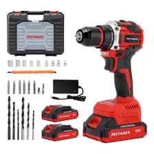 Taladro Percutor Miyawa Sin Escobillas 19v Con 2 Baterías Y Maletín De Accesorios Rojo 50 Hz