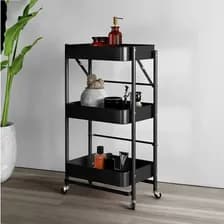 Carrito Organizador Mtl 3 Niveles Color Negro Ruedas 360° Multiuso Cocina Baño Oficina Almacenamiento Liviano Resistente Desmontable Fácil Transporte Espacios Reducidos Práctico