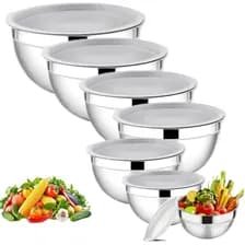 Set X7 Bowls De Acero Inoxidable Con Tapas Herméticas Antideslizantes Mezcladores Apilables 14-16-18-20-22-24-26cm Para... Plateado X7