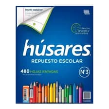 Repuesto Escolar Rayadas Húsares 480 Hojas 19x24cm 3 Agujeros