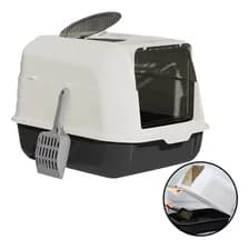 Caja Sanitaria Cerrada Para Gatos Mediana Con Puerta Y Pala Plástico Blanco
