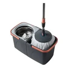 Mopa Centrífuga Doble Balde Raitot Con 3 Repuestos De Microfibra Y Mango Ajustable Gris/naranja