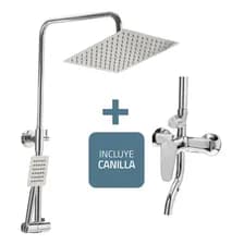Columna Ducha Exterior Monocomando Con Canilla Flor Cuadrada Duchador Color Cromada