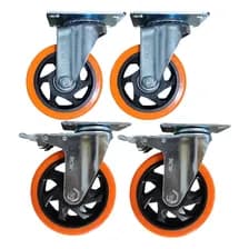 4 Ruedas Giratorias Reforzada 75 Mm 2 Con Freno 400 Kilos Naranja