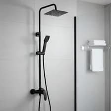 Columna Ducha Exterior Monocomando Por Fuera De La Pared Flor Cuadrada Duchador Color Negro Mate