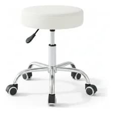 Taburete Médico Base Metálica Altura Regulable Ecocuero Koa Blanco Plateado