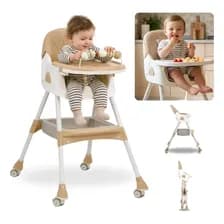 Silla Comer Bebé Mega Baby Venecia Doble Bandeja Y Juguetes Color Beige