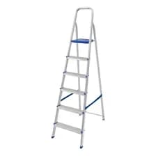 Escalera Tijera De Aluminio Mor Con 6 Escalones Y Plataforma Plegable