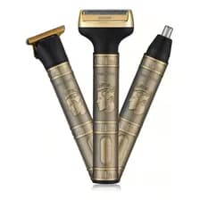 Maquina Corta Pelo 3 En 1 Afeitadora Barba Nariz Recargable Color Dorado Oscuro