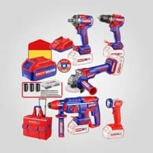 Kit Emtop 5 Herramientas Inalámbricas: Taladro, Amoladora, Llave De Impacto, Rotomartillo Y Lámpara Led