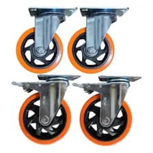 4 Ruedas Giratoria 100mm 520 Kilos Doble Ruleman 2 Con Freno Naranja