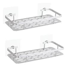 Pack X2 Estante Repisa Rectangular Ducha Baño Cocina Con Adhesivo Levys Bazar Con Baranda Color Plateado