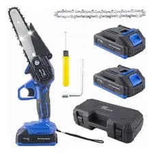 Mini Motosierra Eléctrica De Mano Gadnic + 2 Baterías Extra Color Azul Azul Acero