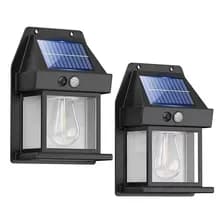 2 Unidades Farola De Pared Carga Solar Luz Led Blanco Cálido Estructura Negro