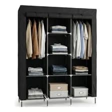 Armario Ropero Portatil Armable 12 Compartimentos Doble Barra Colgar Ropa Placard Desmontable Tela Bolsillos Laterales... Negro