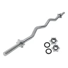 Barra Ez Curva Cromada Maciza De 1.2 M Para Bíceps Y Tríceps Con Topes De Rosca Curva Ligera