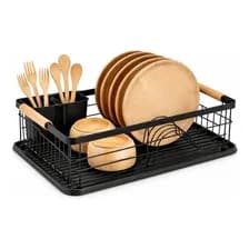 Escurridor Secaplatos Platos Cubiertos Acero Negro Cocina Organizador Vajilla Porta Cubiertos Compacto Resistente Diseño Moderno Levys Bazar Negro