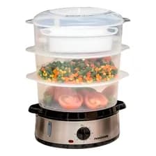 Vaporera Electrica Novohome 3 Bandejas / Niveles 9 Lts 800 W Temporizador Plateado 50 Hz /60 Hz