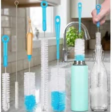 Set X5 Cepillos Limpadores De Botellas Mamaderas Biberones Jarras Vasos Copas Botellas Deportivas Frascos Sorbetes Limpieza Multiuso Microfibra Resistente Reutilizable Hogar Cocina Blanco