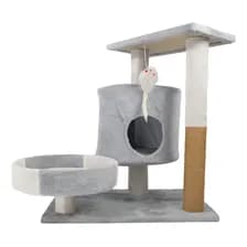 Gimnasio Rascador Para Gatos + Juguete Bajo Dakota Felpa Sisal Blanco-gris